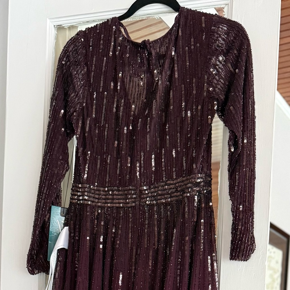 Mac Duggal Burgundy Sequin Long Sleeve Dress